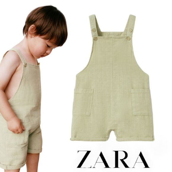 ZARA Kids | Light Green | LINEN BLEND OVERALLS - Picture 1 of 5